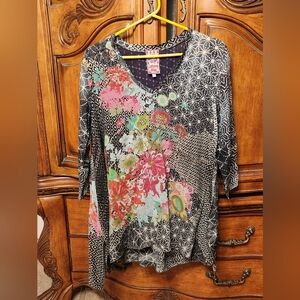 Johnny Was Black and Pink Floral Tunic